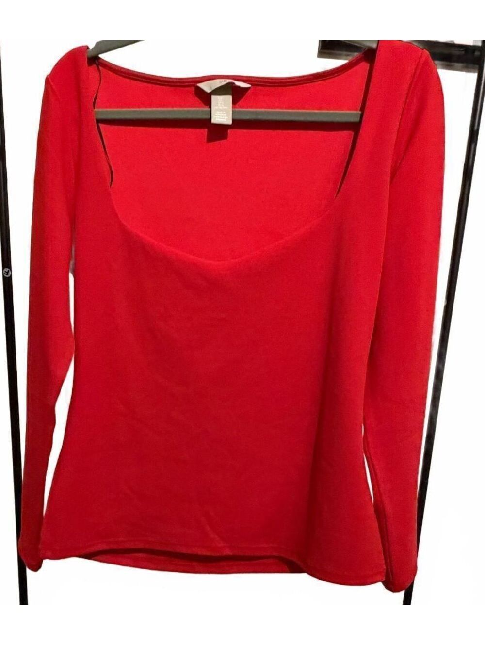 Red Long Sleeve Scoop Neck Top